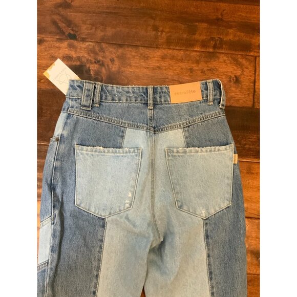retrofete Taylor Blue Denim Patchwork High Rise Slim Leg Jeans Size 27 - Picture 7 of 8